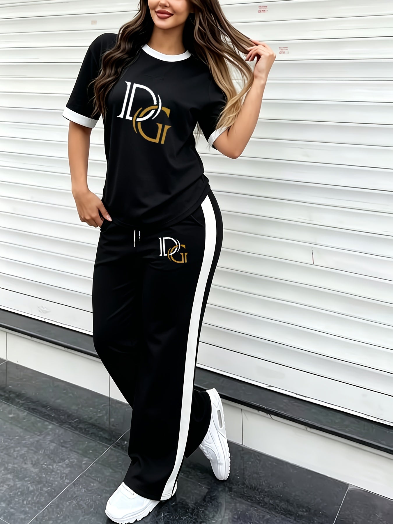 Women's Casual 2-Piece Set, Loose T-Shirt & Wide-Leg Pants