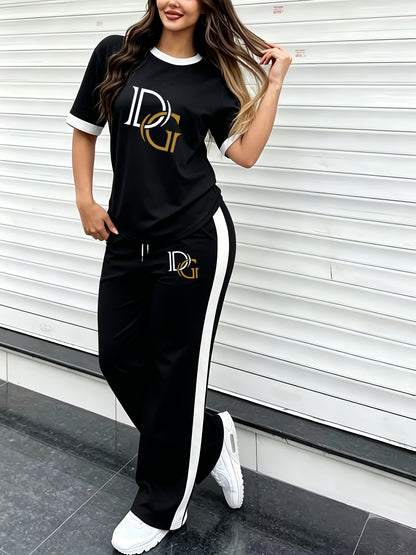 Women's Casual 2-Piece Set, Loose T-Shirt & Wide-Leg Pants