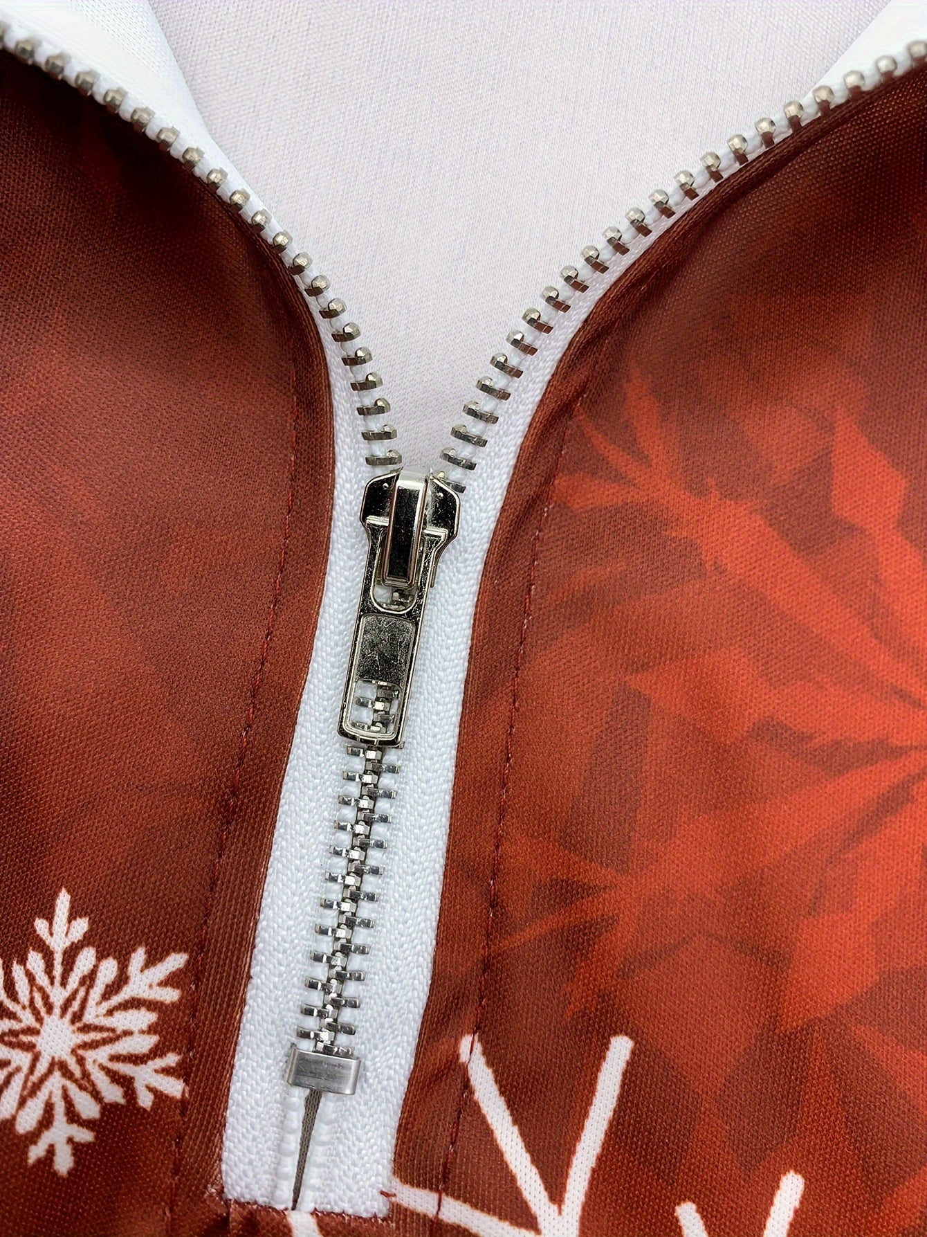 Men's Long Sleeve Christmas Themed Shirt with Zipper, 100% Polyester Knit Fabric, Regular Fit Party Style Collar Top for Spring/Fall