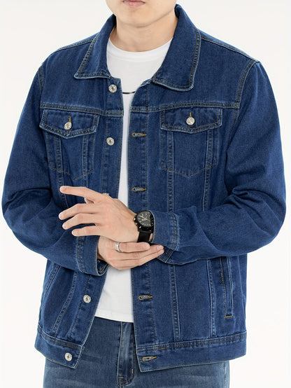 Spring And Autumn Trendy Men'S Denim Jacket for Teenagers, High-End Long-Sleeve Casual Coat with a Lapel.