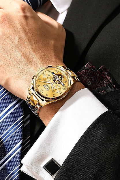 OUPINKE Gold Automatic Men's Dress Watch with Sapphire Crystal