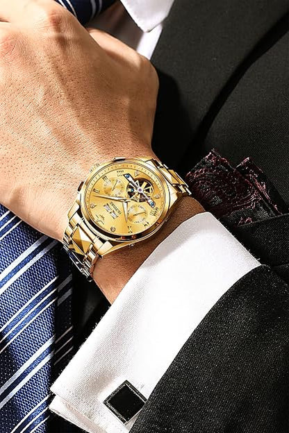 OUPINKE Gold Automatic Men's Dress Watch with Sapphire Crystal