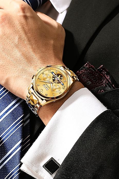 OUPINKE Gold Automatic Men's Dress Watch with Sapphire Crystal