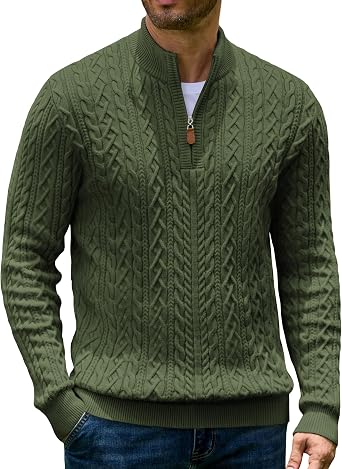 Men’s Quarter Zip Cable Knit Pullover Sweater