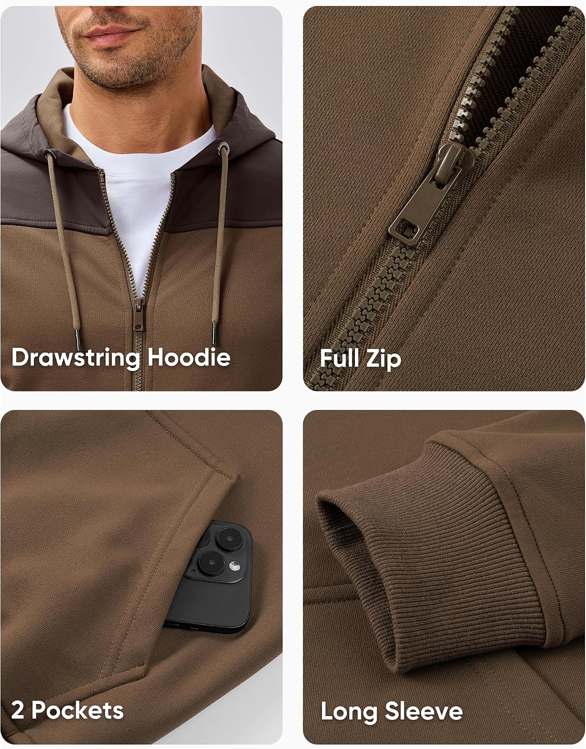 JMIERR Men's Lightweight Colorblock Zip Hoodie Jacket