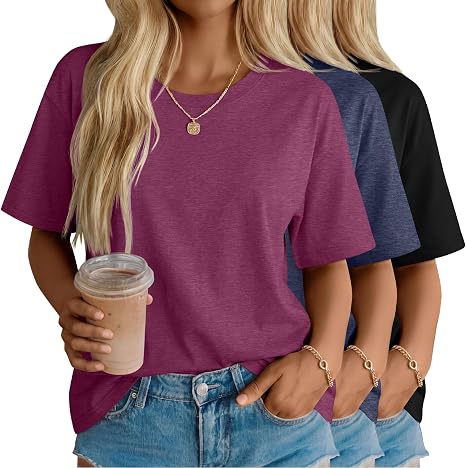 Women's Cotton Oversized Half Sleeve Crew Neck Tees - 3 Pack
