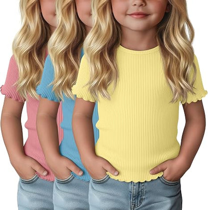3-Pack Baby Girls Ribbed Cotton Blend T-Shirts