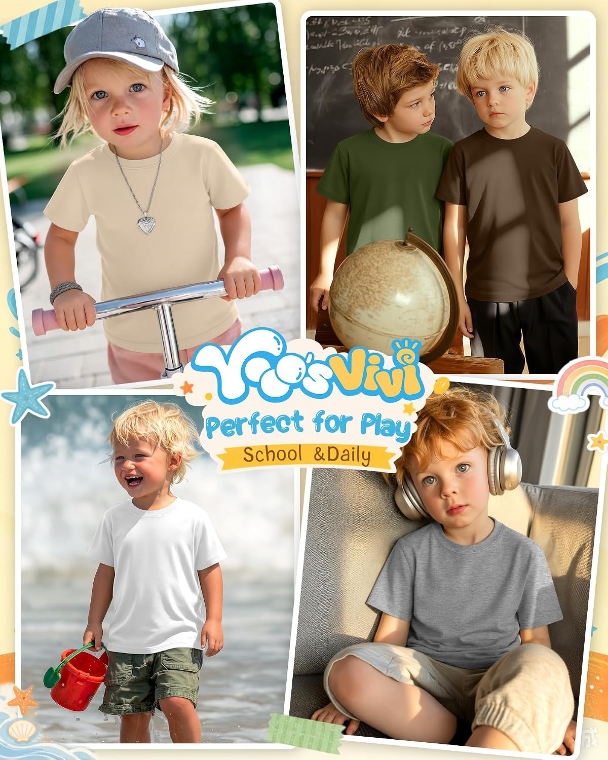 7-Pack Toddler Boys' Cotton Crewneck Tees