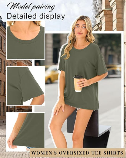 Women's Cotton Oversized Half Sleeve Crew Neck Tees - 3 Pack