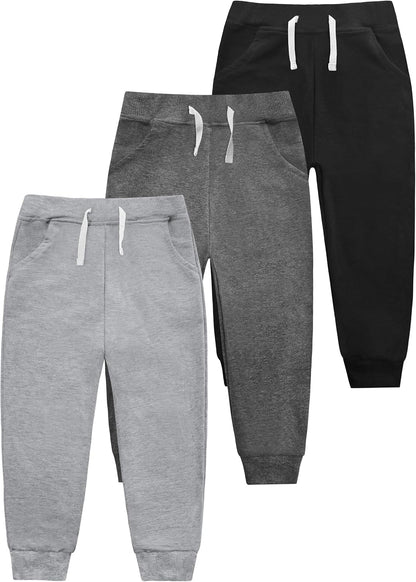 Boys' Cotton Jogger Sweatpants 3-Pack with Pockets