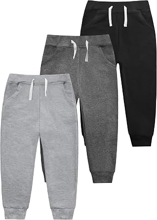 Boys' Cotton Jogger Sweatpants 3-Pack with Pockets
