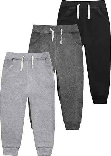 Boys' Cotton Jogger Sweatpants 3-Pack with Pockets