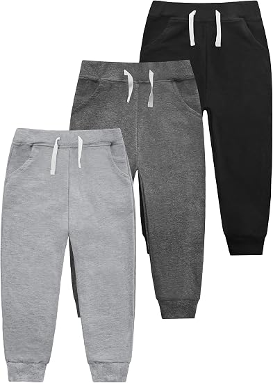 Boys' Cotton Jogger Sweatpants 3-Pack with Pockets