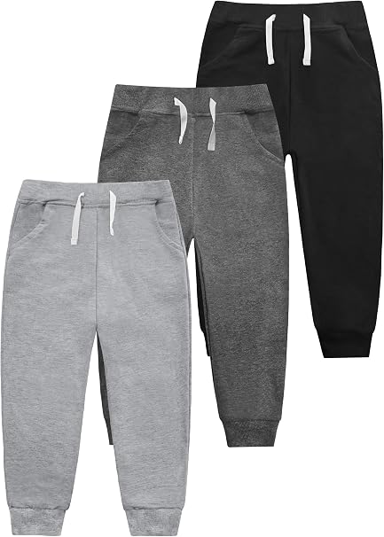 Boys' Cotton Jogger Sweatpants 3-Pack with Pockets