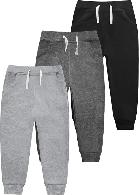 Boys' Cotton Jogger Sweatpants 3-Pack with Pockets