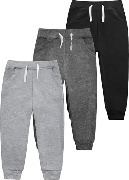Boys' Cotton Jogger Sweatpants 3-Pack with Pockets