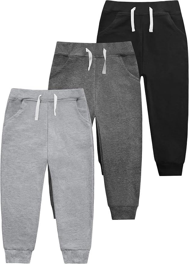 Boys' Cotton Jogger Sweatpants 3-Pack with Pockets