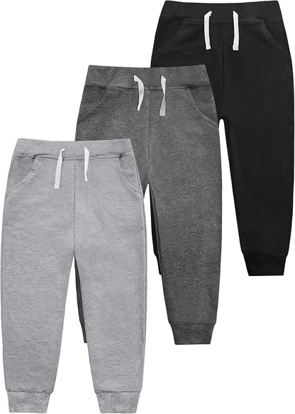 Boys' Cotton Jogger Sweatpants 3-Pack with Pockets