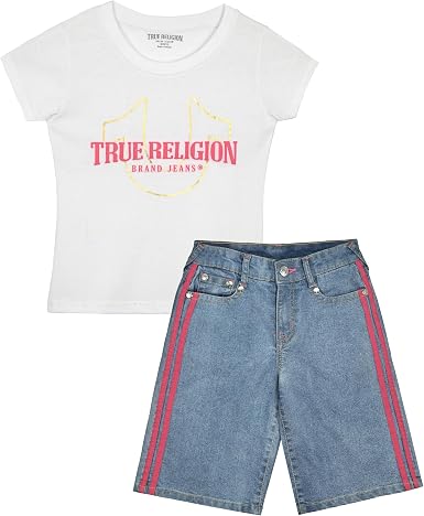 Girls Denim Shorts and Graphic Tee Set for Summer