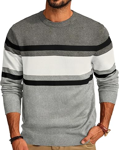 Men's Striped Crewneck Pullover Sweater by PJ PAUL JONES