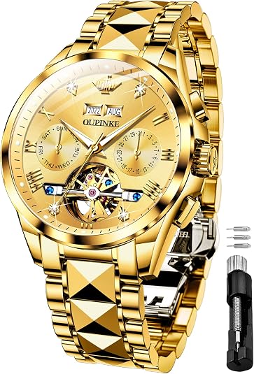 OUPINKE Gold Automatic Men's Dress Watch with Sapphire Crystal