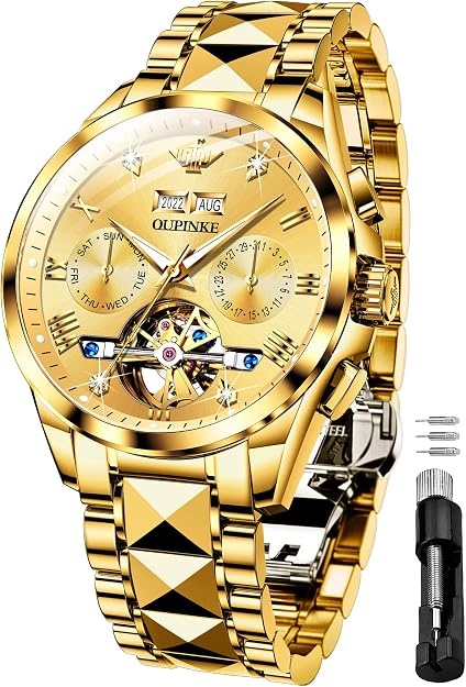 OUPINKE Gold Automatic Men's Dress Watch with Sapphire Crystal