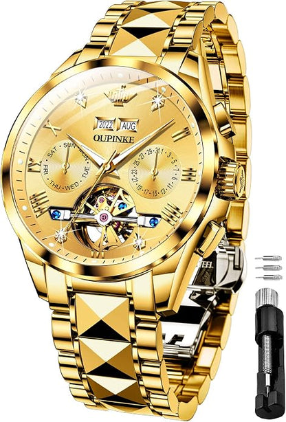 OUPINKE Gold Automatic Men's Dress Watch with Sapphire Crystal