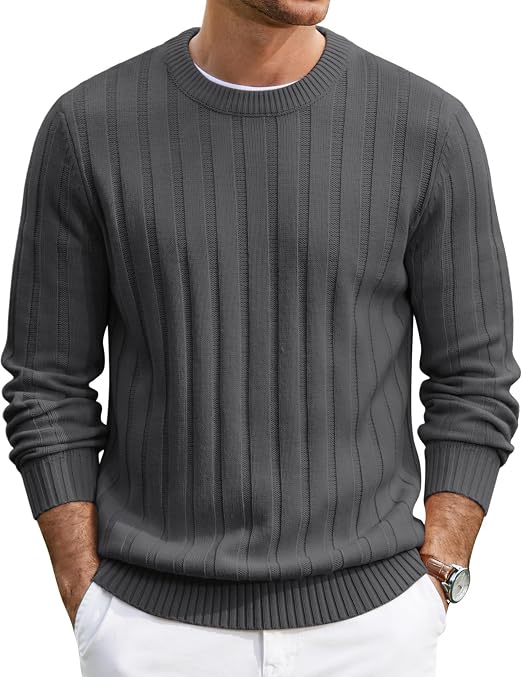 Men's Ribbed Crewneck Pullover Sweater Soft Warm Knit