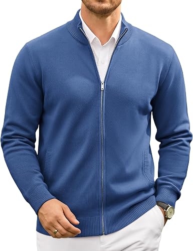 Men's Full Zip Mock Neck Cardigan Sweater with Pattern
