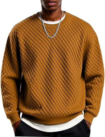 Men's Lightweight Crewneck Sweatshirt with Geometric Texture