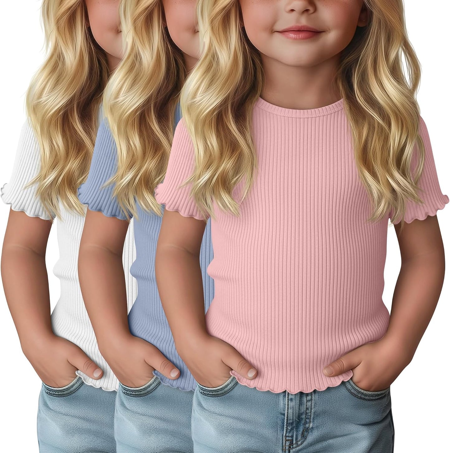 3-Pack Baby Girls Ribbed Cotton Blend T-Shirts