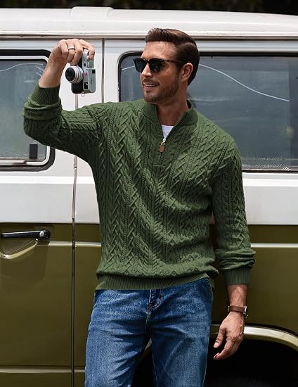 Men’s Quarter Zip Cable Knit Pullover Sweater