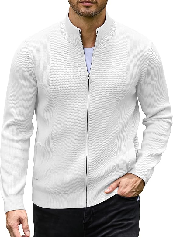 Men's Casual Zip-Up Knitted Cardigan Sweater with Stand Collar
