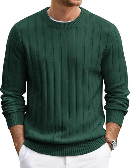 Men's Ribbed Crewneck Pullover Sweater Soft Warm Knit