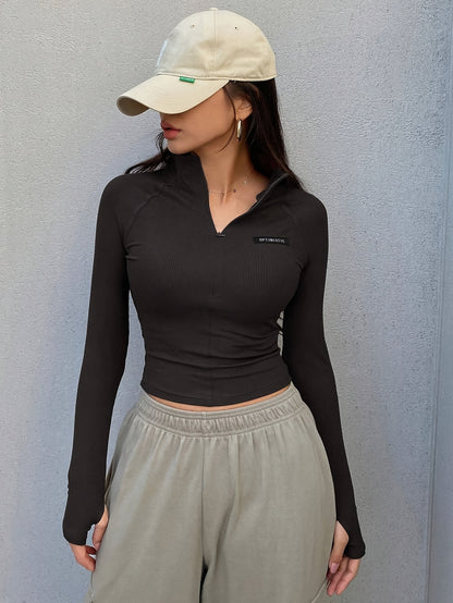 Slim-Fit Long Sleeve Half-Zip T-Shirt with High Neck