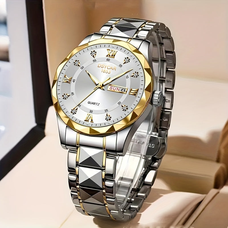 1pc Men's Elegant Watch with Date Display, Stylish Stainless Steel Strap, Quartz Movement Dress Watch, Suitable for Formal and Casual Attire - The Ideal Gift for Him - ayq