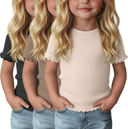3-Pack Baby Girls Ribbed Cotton Blend T-Shirts