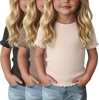 3-Pack Baby Girls Ribbed Cotton Blend T-Shirts