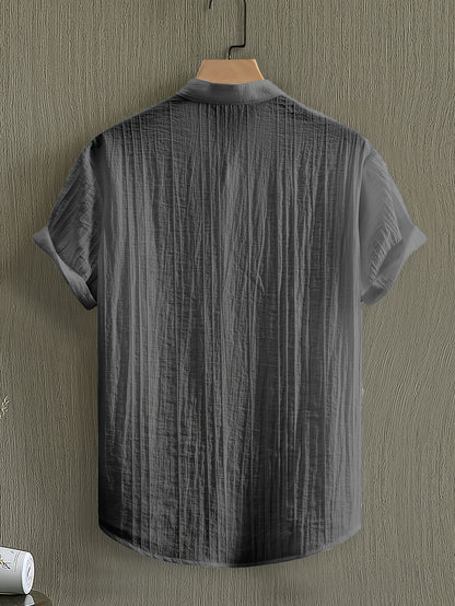 Men's Breathable Solid Color Stand Collar Short-Sleeve Shirt