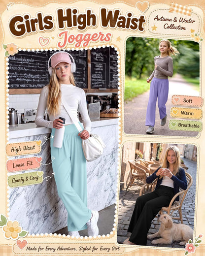 Girls' Wide Leg Pants 5-Pack Stretchy & Comfortable
