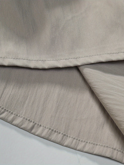 Men's Summer 2pcs Set: Casual Fashion Beige Short Sleeve Collared Shirt & Drawstring Shorts - Lightweight Blend, Ideal for Beach Vacations