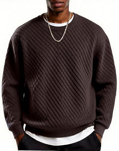 Men's Lightweight Crewneck Sweatshirt with Geometric Texture