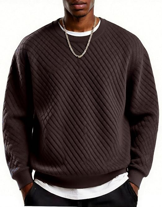 Men's Lightweight Crewneck Sweatshirt with Geometric Texture