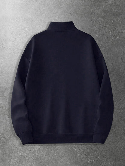 Men's Vintage Half-Zip Polyester Sweatshirt with Stand Collar