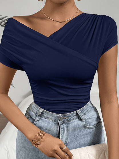 Women's Elegant Slim-Fit Cross-Front T-Shirt for Spring/Summer
