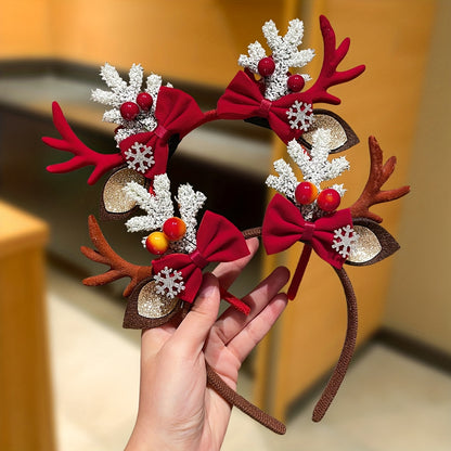 1pc Women's Christmas Antler Headband with Bow - Sweet Cute Deer Antlers Hair for Xmas Party Outfits, Winter Hair & Holiday Gift for & Ladies ( & s) - Festive Hairpiece for Christmas Photos & Events, Year-R
