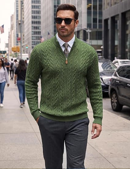 Men’s Quarter Zip Cable Knit Pullover Sweater