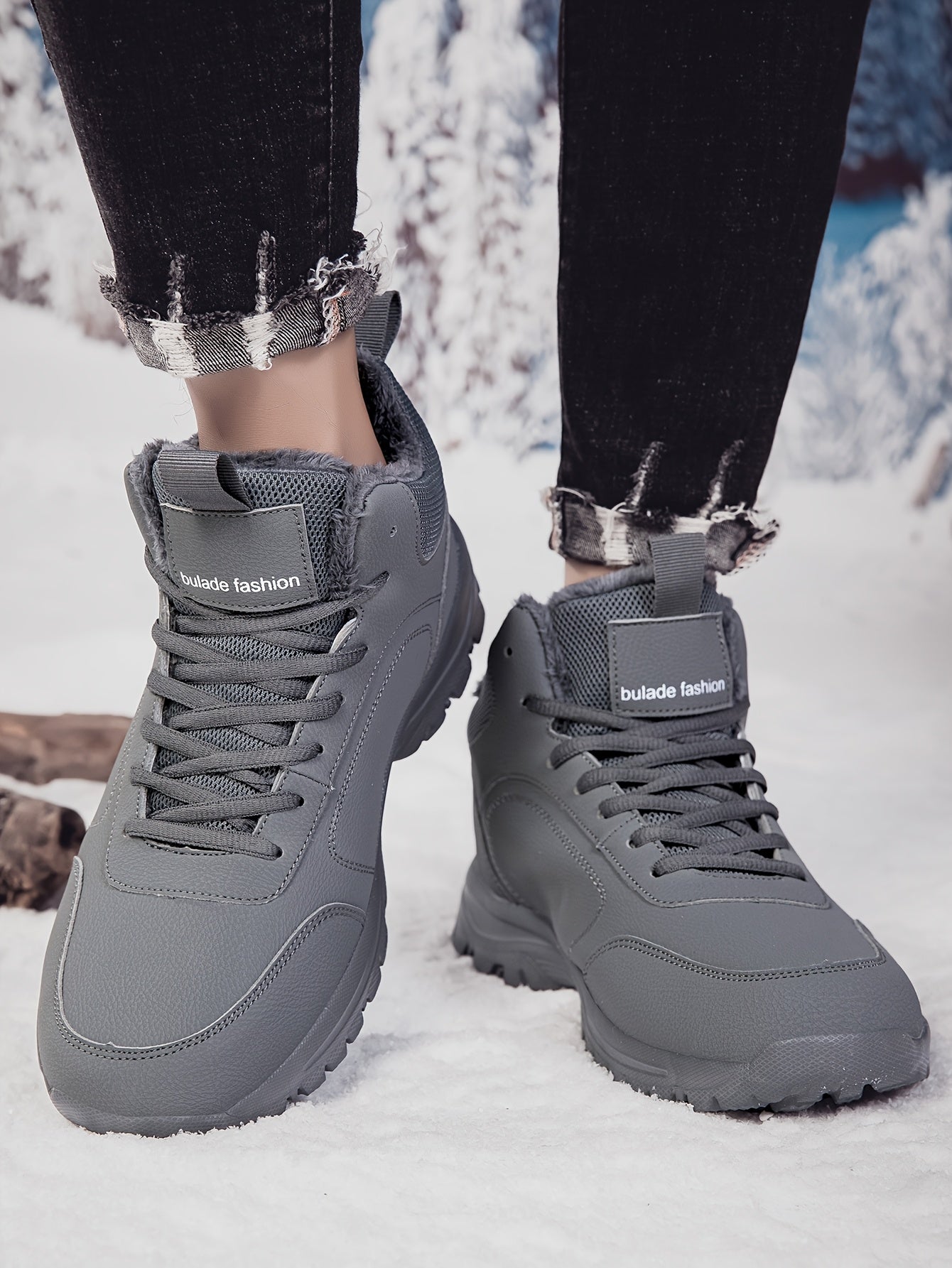 Տղամարդկանց միջին բարձրության ձմեռային ձնագնացքներ - Թեթև, չսահող, տաք փափուկ երեսպատում, դիմացկուն MD ներբան, սև աշխատանքային և փողոցային ոճ արտաքին սպորտի, արշավների և ամենօրյա հանգստի համար, ձմեռային կոշիկներ, արշավային կոշիկներ, նրբագեղ դիզայն, ճկուն