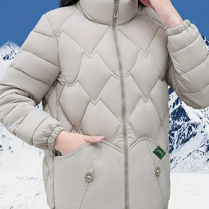 Մեծ չափս - Կանացի ոճային կարմիր կարված բաճկոն - երկար թևքերով, կայծակաճարմանդով ձմեռային վերարկու գրպաններով, առօրյա պոլիեսթերային վերնազգեստ ցուրտ եղանակի համար, ձմեռային բաճկոն