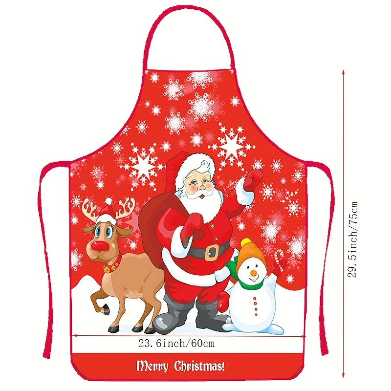 1pc, Christmas Apron Set, Polyester Fabric Printed Xmas Kitchen Aprons With Festive Designs, Holiday Cooking & Baking Accessories